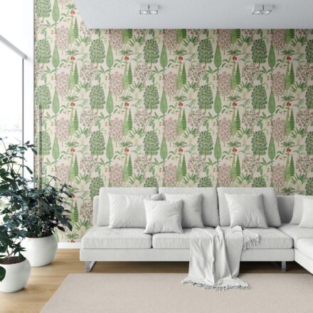 'Stone Steps' Tropical Floral/ Botanical Wallpaper (Beige/ Green/ Pink/ Red) - Image 6