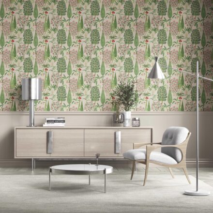 'Stone Steps' Tropical Floral/ Botanical Wallpaper (Beige/ Green/ Pink/ Red)