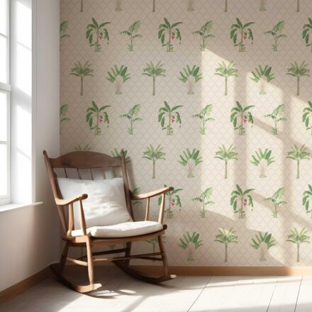 'Solanthea' Botanical/ Floral Block Print Wallpaper (Beige/ Green/ Red/ Soft Taupe) - Image 5