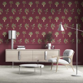 'Savona' Botanical/ Floral Block Print Wallpaper (Red/ Maroon/ Green)