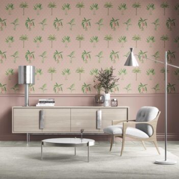 'Tinker' Botanical/ Floral Block Print Wallpaper (Pink/ Green/ Red)