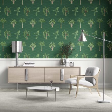 'Broadway' Botanical/ Floral Block Print Wallpaper (Emerald Green)