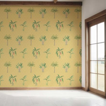 'Snow Water' Botanical/ Floral Block Print Wallpaper (Yellow/ Green/ Red) - Image 7