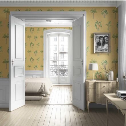 'Snow Water' Botanical/ Floral Block Print Wallpaper (Yellow/ Green/ Red) - Image 4