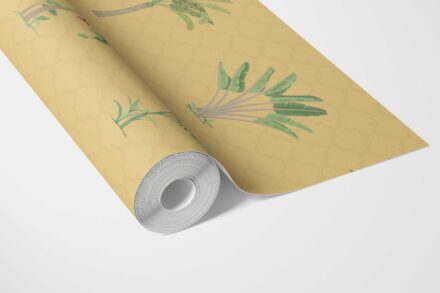 'Snow Water' Botanical/ Floral Block Print Wallpaper (Yellow/ Green/ Red) - Image 3