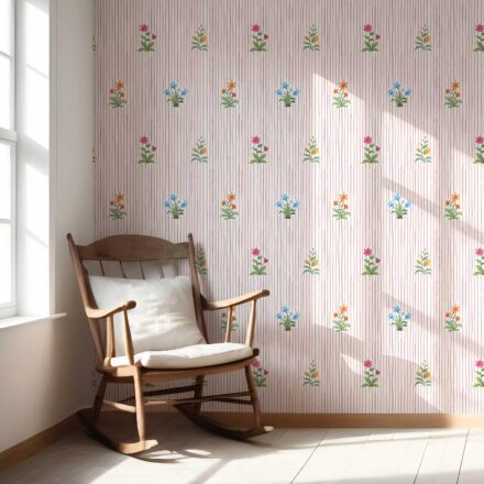 'Kaibab' Floral Striped Block Print Wallpaper (Pink/ Blue/ Green) - Image 5