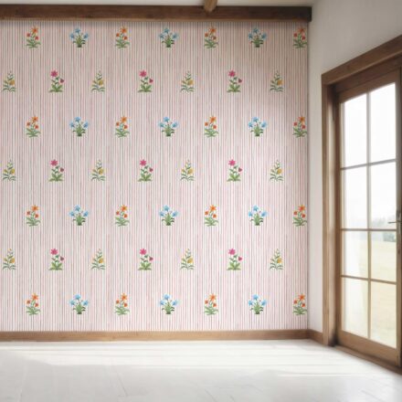 'Kaibab' Floral Striped Block Print Wallpaper (Pink/ Blue/ Green) - Image 7