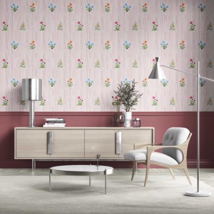 'Kaibab' Floral Striped Block Print Wallpaper (Pink/ Blue/ Green) - Image 2