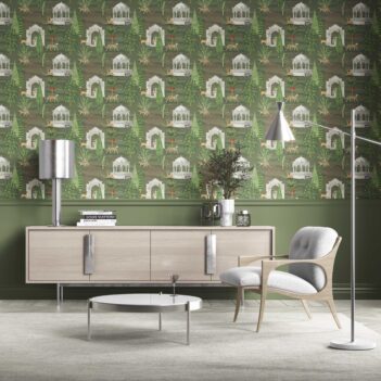 'Bloom Script' Vintage Heritage/ Ethnic Chinoiserie Wallpaper (Green/ White/ Pink/ Beige/ Tan)