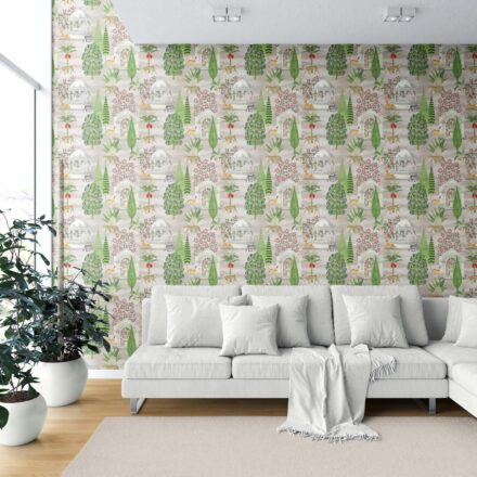 'Vitanic' Vintage Heritage/ Ethnic Chinoiserie Wallpaper (White/ Green/ Pink/ Tan/ Red) - Image 6