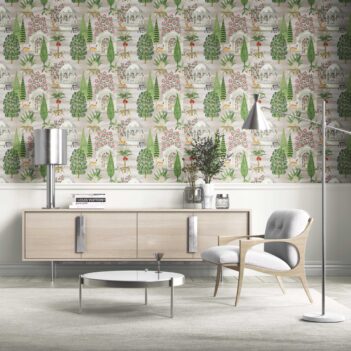 'Vitanic' Vintage Heritage/ Ethnic Chinoiserie Wallpaper (White/ Green/ Pink/ Tan/ Red)