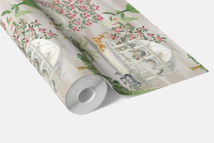 'Vitanic' Vintage Heritage/ Ethnic Chinoiserie Wallpaper (White/ Green/ Pink/ Tan/ Red) - Image 3
