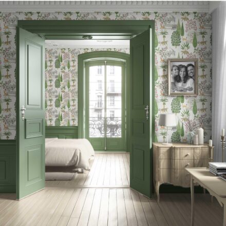 'Narwhal' Vintage Heritage/ Ethnic Chinoiserie Wallpaper (White/ Green/ Pink/ Tan) - Image 4