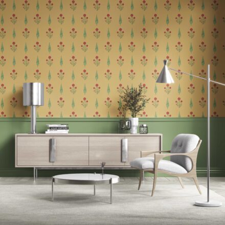 'Beluga' Botanical/ Floral Block Print Wallpaper (Yellow/ Red/ Green) - Image 2