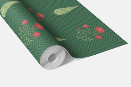 'Farben' Botanical/ Floral Block Print Wallpaper (Emerald Green/ Red) - Image 3