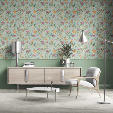 'Cherokee' Floral Chinoiserie/ Nature Bird Print Wallpaper (Blue/ Pink/ Green/ Yellow/ Orange) - Image 2