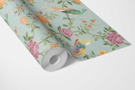 'Cherokee' Floral Chinoiserie/ Nature Bird Print Wallpaper (Blue/ Pink/ Green/ Yellow/ Orange) - Image 3
