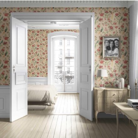 'Lagoon' Floral Chinoiserie/ Nature Bird Print Wallpaper (Peach/ Red/ Green/ Yellow) - Image 4