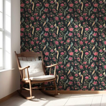 'Cleopetra' Floral Chinoiserie/ Nature Bird Print Wallpaper (Black/ Pink/ Green/ Blue/ Yellow) - Image 5