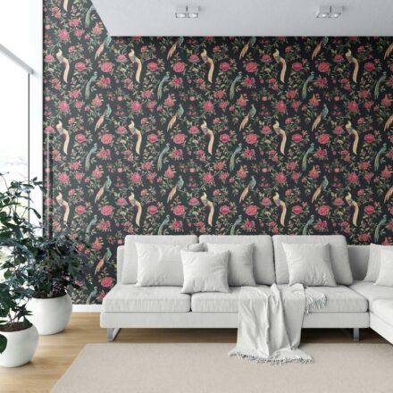 'Cleopetra' Floral Chinoiserie/ Nature Bird Print Wallpaper (Black/ Pink/ Green/ Blue/ Yellow) - Image 6