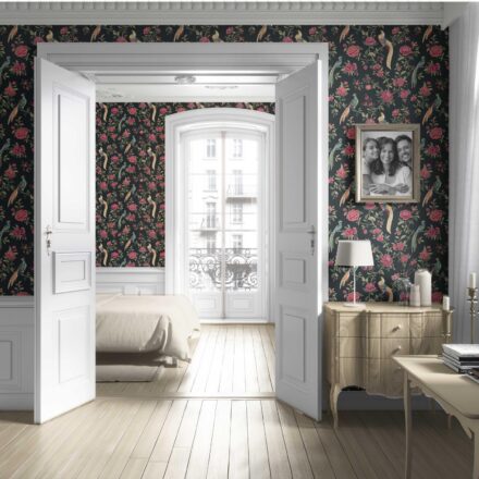 'Cleopetra' Floral Chinoiserie/ Nature Bird Print Wallpaper (Black/ Pink/ Green/ Blue/ Yellow) - Image 4
