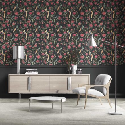 'Cleopetra' Floral Chinoiserie/ Nature Bird Print Wallpaper (Black/ Pink/ Green/ Blue/ Yellow) - Image 2