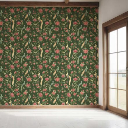 'Horizon View' Floral Chinoiserie/ Nature Bird Print Wallpaper (Green/ Pink/ Yellow) - Image 7