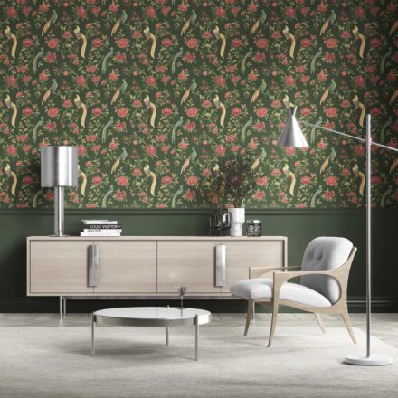 'Horizon View' Floral Chinoiserie/ Nature Bird Print Wallpaper (Green/ Pink/ Yellow) - Image 2