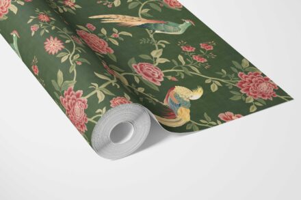 'Horizon View' Floral Chinoiserie/ Nature Bird Print Wallpaper (Green/ Pink/ Yellow) - Image 3
