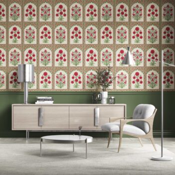 'Envy' Vintage Ethnic Floral Block Print Wallpaper (Red/ Pink/ Green)