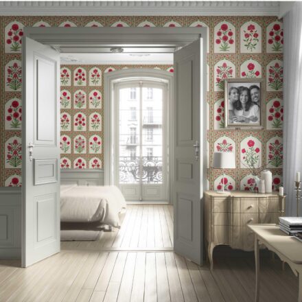 'Natural Can' Vintage Ethnic Floral Block Print Wallpaper (Red/ Pink/ Green) - Image 4