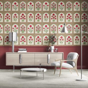 'Natural Can' Vintage Ethnic Floral Block Print Wallpaper (Red/ Pink/ Green)