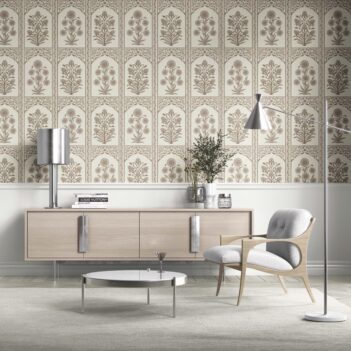 'Senecio' Neutral Vintage Ethnic Floral Block Print Wallpaper (Beige/ Taupe/ Cream)