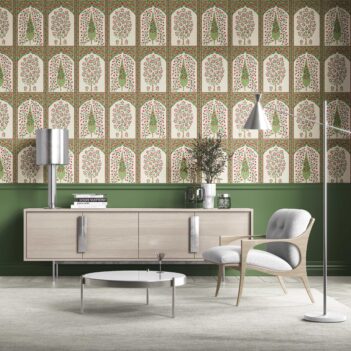 'Orca' Vintage Ethnic Floral Block Print Wallpaper (Pink/ Red/ Green)