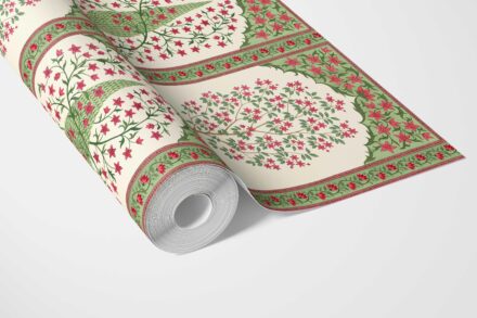 'Orca' Vintage Ethnic Floral Block Print Wallpaper (Pink/ Red/ Green) - Image 3
