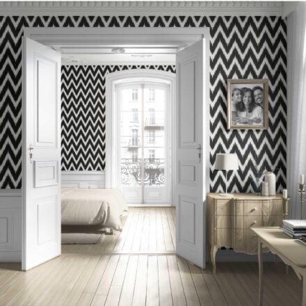 'Dazzle' Neutral Chevron/ Zigzag Geometric Wallpaper (Black/ White) - Image 4