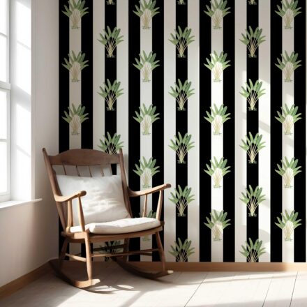 'Echota' Geometric Floral Striped Wallpaper (Black/ White/ Green) - Image 5