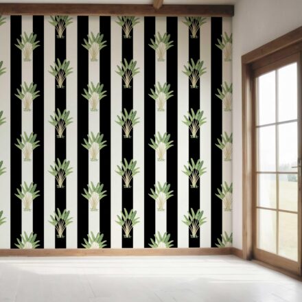 'Echota' Geometric Floral Striped Wallpaper (Black/ White/ Green) - Image 7