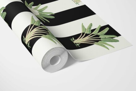 'Echota' Geometric Floral Striped Wallpaper (Black/ White/ Green) - Image 3