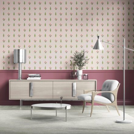 'Softly Lit' Botanical Floral Block Print Wallpaper (Soft Pink/ Green) - Image 2
