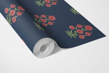 'Genet' Botanical Floral Block Print Wallpaper (Navy Blue/ Red/ Green) - Image 3