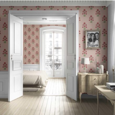'Coyne' Botanical Floral Block Print Wallpaper (Pink/ Red/ Green) - Image 4