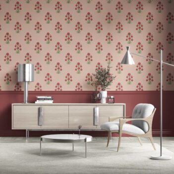 'Coyne' Botanical Floral Block Print Wallpaper (Pink/ Red/ Green)