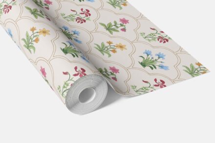 'Olea' Vintage-Inspired Floral Block Print Wallpaper (White/ Beige/ Pink/ Green/ Red/ Yellow/ Blue) - Image 3