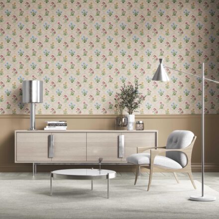 'Quint Essence' Vintage-Inspired Floral Block Print Wallpaper (Beige/ Red/ Pink/ Blue/ Yellow/ Green) - Image 2