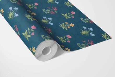 'Primavera' Vintage-Inspired Floral Block Print Wallpaper (Teal Blue/ Red/ Pink/ Yellow/ Green) - Image 3