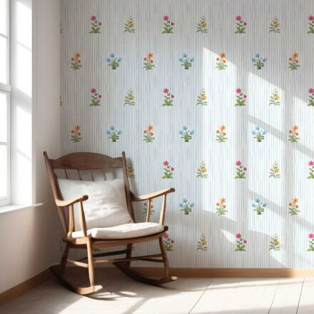 'Yavapai' Floral Striped Block Print Wallpaper (Blue/ Pink/ Green/ Orange ) - Image 5