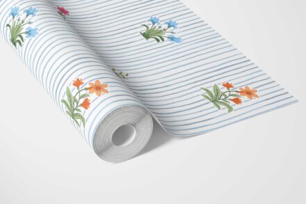 'Yavapai' Floral Striped Block Print Wallpaper (Blue/ Pink/ Green/ Orange ) - Image 3