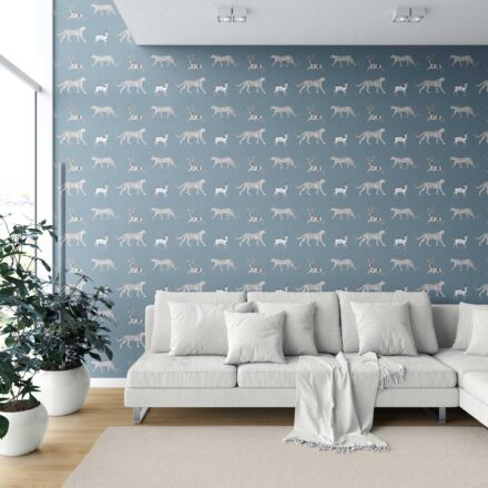 'Spell Breaker' Leopard Animal Print Wallpaper (Slate Blue/ White) - Image 6