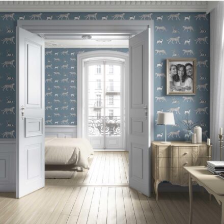 'Spell Breaker' Leopard Animal Print Wallpaper (Slate Blue/ White) - Image 4